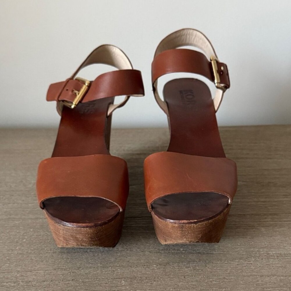 KORS Michael Kors Xaria Wedge Sandals in Brown Leather Size 9.5 - Picture 2 of 8